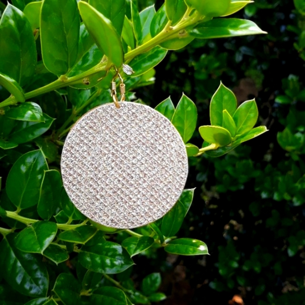Round Wood/ Statement Earrings Shimmer Detail/Drop Earrings/ Handmade/J.Monique